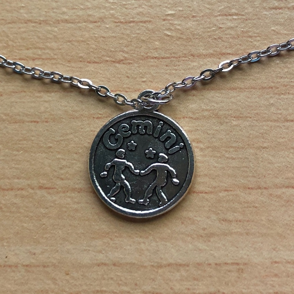 NWT Handmade Gemini Zodiac Antique Silver Coin Necklace